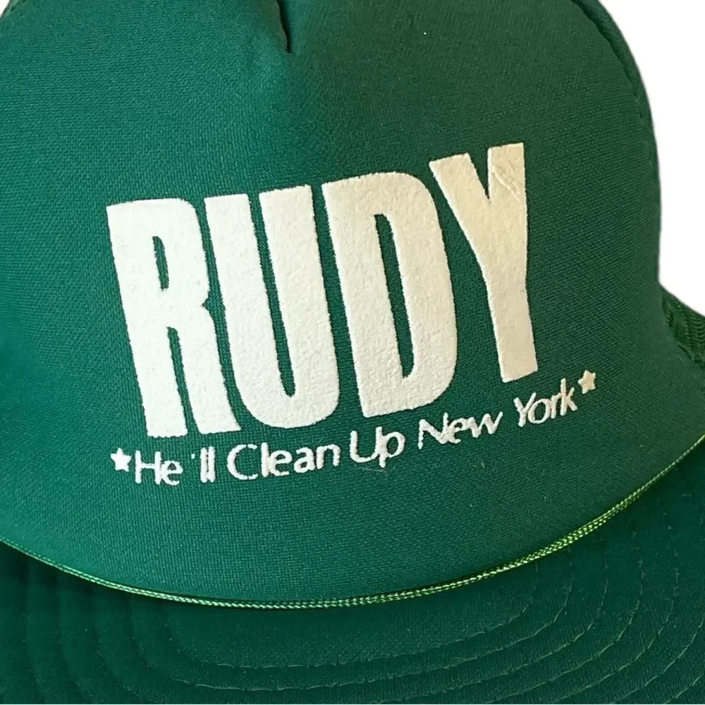 Vintage Rudy Giuliani Campaign Trucker Hat NYC Mayoral Election Cap Green
